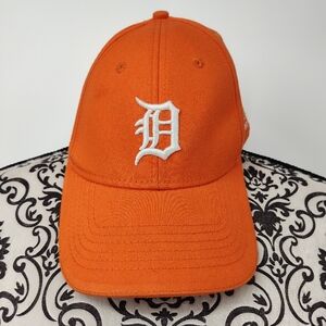 Bold Orange Baseball Cap with White Detroit Tigers Embroidery Logo